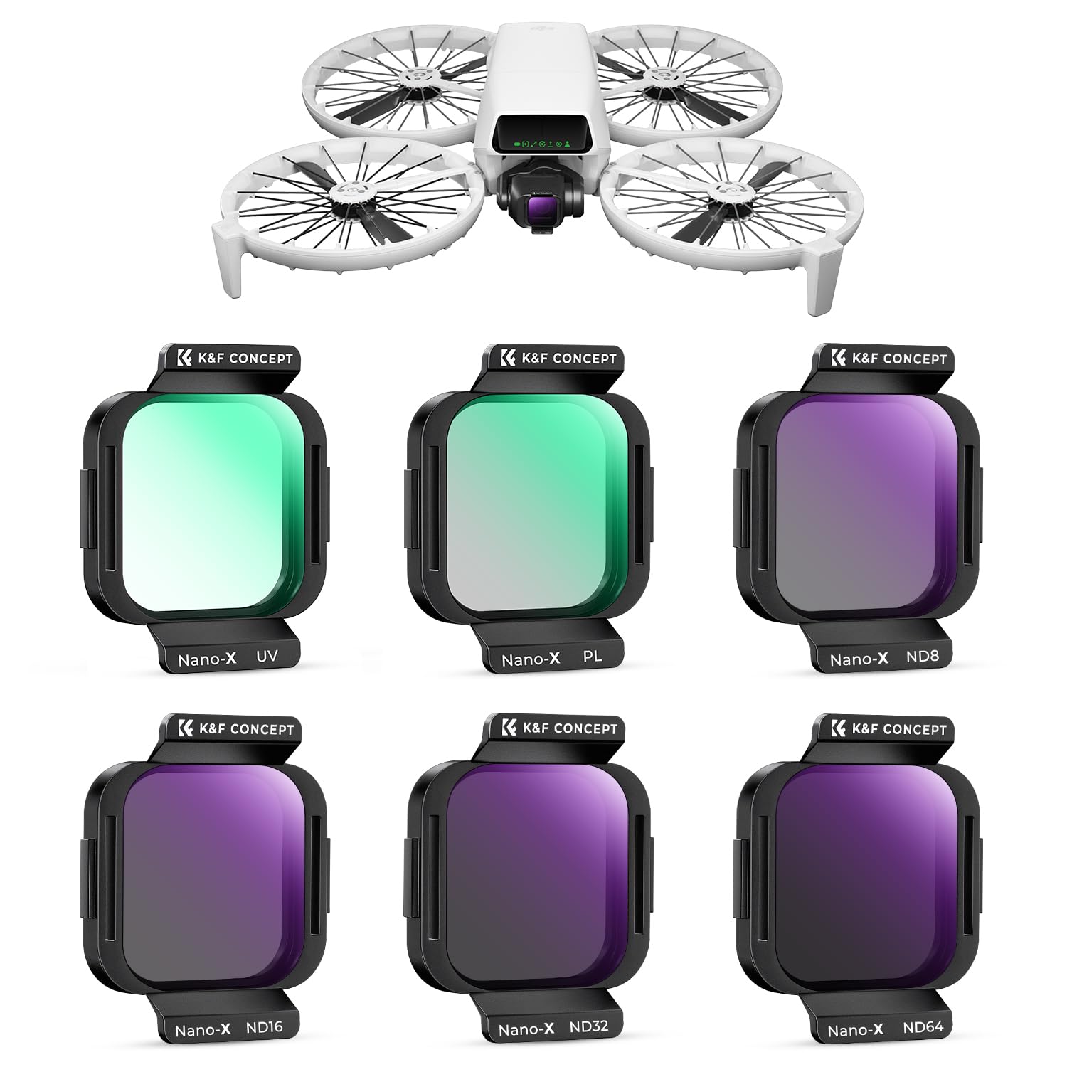 K&F Concept ND PL UV Filter Set Compatible with DJI Flip, 6 Pack UV PL ND8 ND16 ND32 ND64 Neutral Density & Polarizing & UV Protective Filters, HD