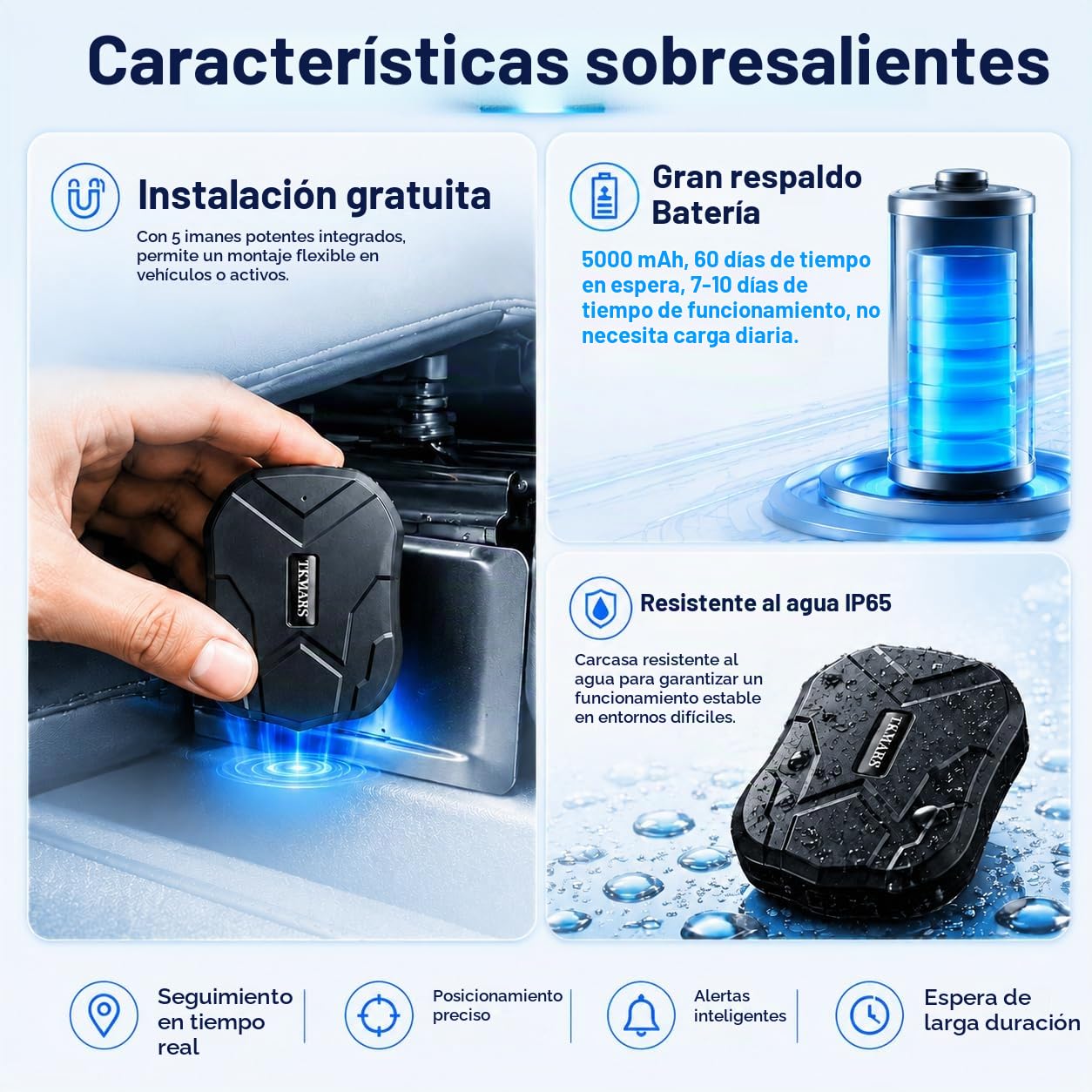 TKMARS 4G Localizador GPS para Coche con Tarjeta SIM, Batería 5000mAh, Magnético Antirrobo Rastreador GPS Funciona vía App/Plataforma Web, Varios Modos de Alarma Apto para Coches Camiones, 4G TK905E