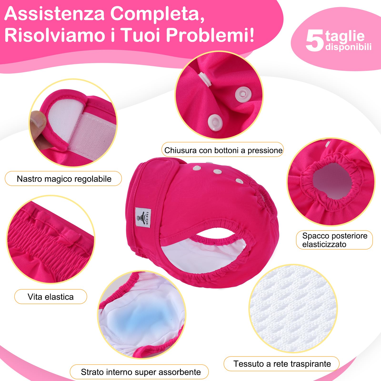 Mutandine Cane Femmina Calore Lavabili S (3 Pezzi), Assorbenti per Cani e Gatti, Pannolini da Ciclo per Femmine Cani