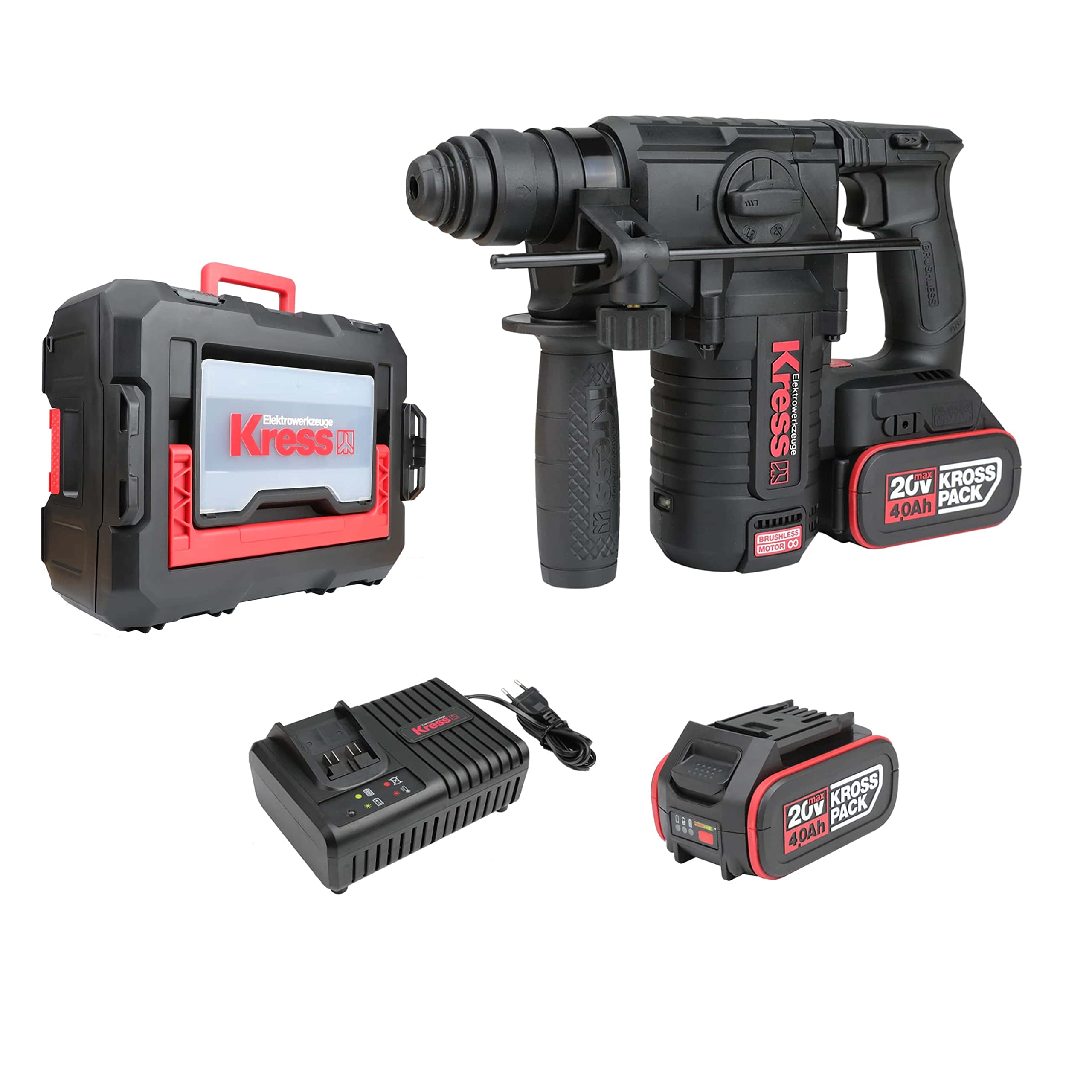Kress KUC61.2 20Volt 4.0Ah. 2.2J Li-ion Çift Akülü Şarjlı Kömürsüz Profesyonel SDS-Plus Pnömatik Kırıcı/Delici