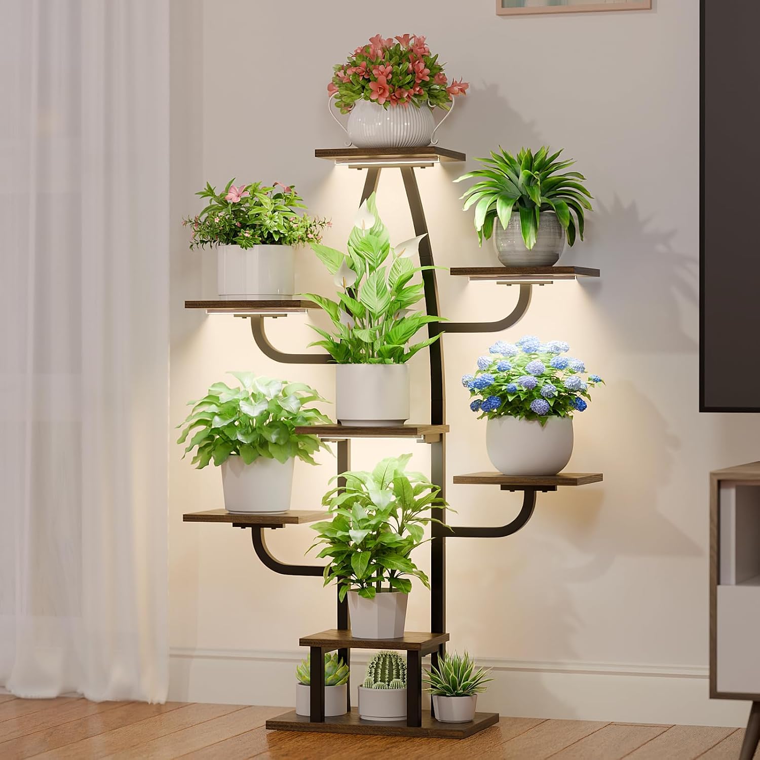 Plant Stand Indoor with Grow Light - 8 Tier Plant Stand Indoor, 43" Corner Plant Shelf with Multiple Tiers, Cactus Flower Holder for Living Room, Patio, Hallway