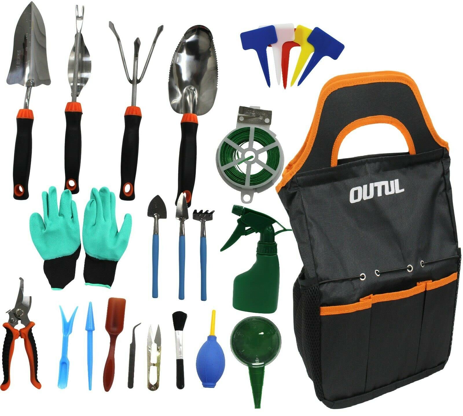 Rammento 50 Piece Large Garden Tools Set for Gardening with Bag | Outdoor Hand Tool Kit with Trowels, Forks, Pruners, Labels & Accessories | Allotment Equipment for Weeding, Plant Care & Maintenance