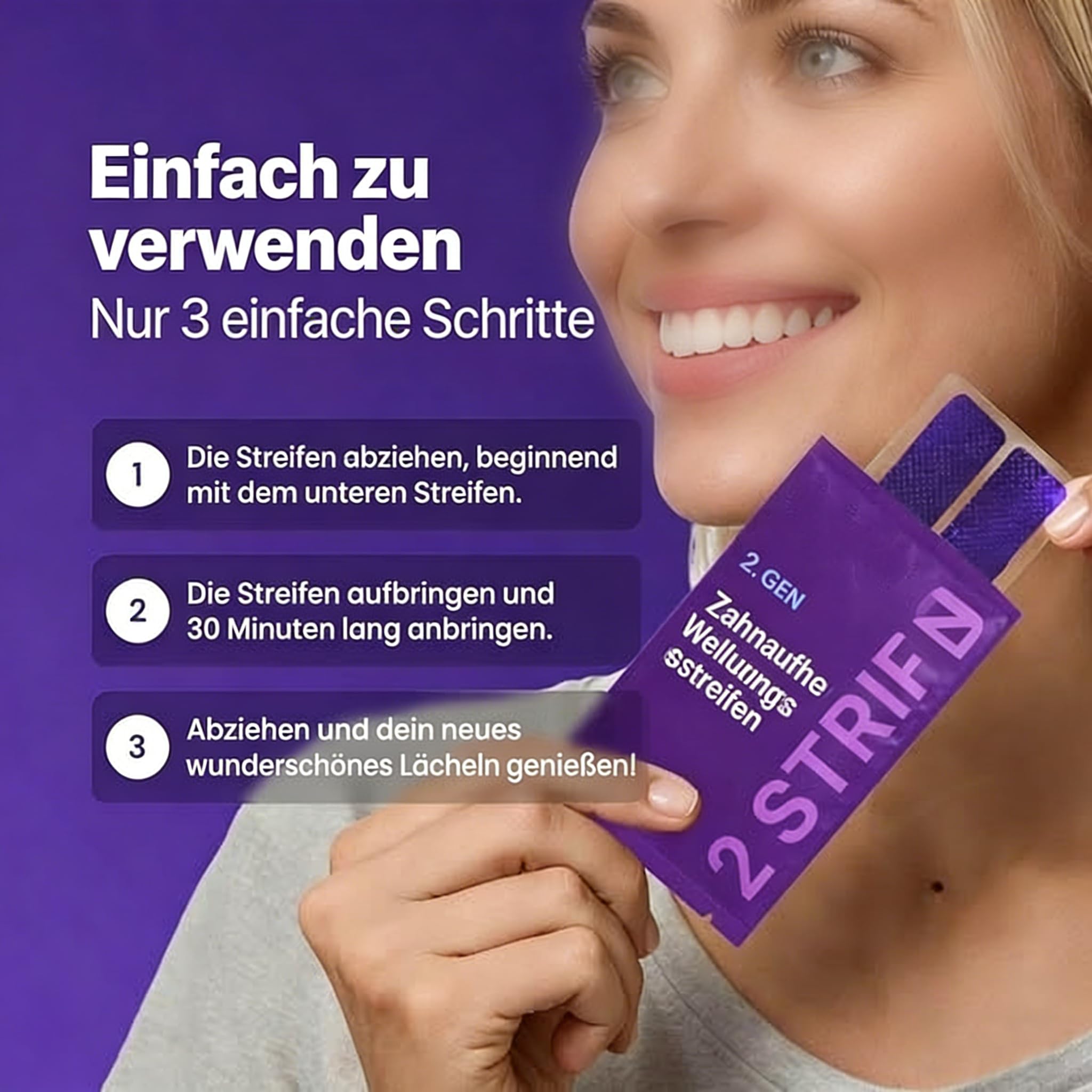 Violette Zahnaufhellungsstreifen - Schnelle Ergebnisse, Null Empfindlichkeit (1 Pack - 42 Stücke)