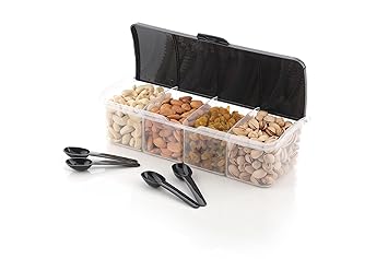 GRECY 4-Section Dry Fruit Container Set with Serving Spoons, Kitchen Storage Box for Nuts and Dry Fruits