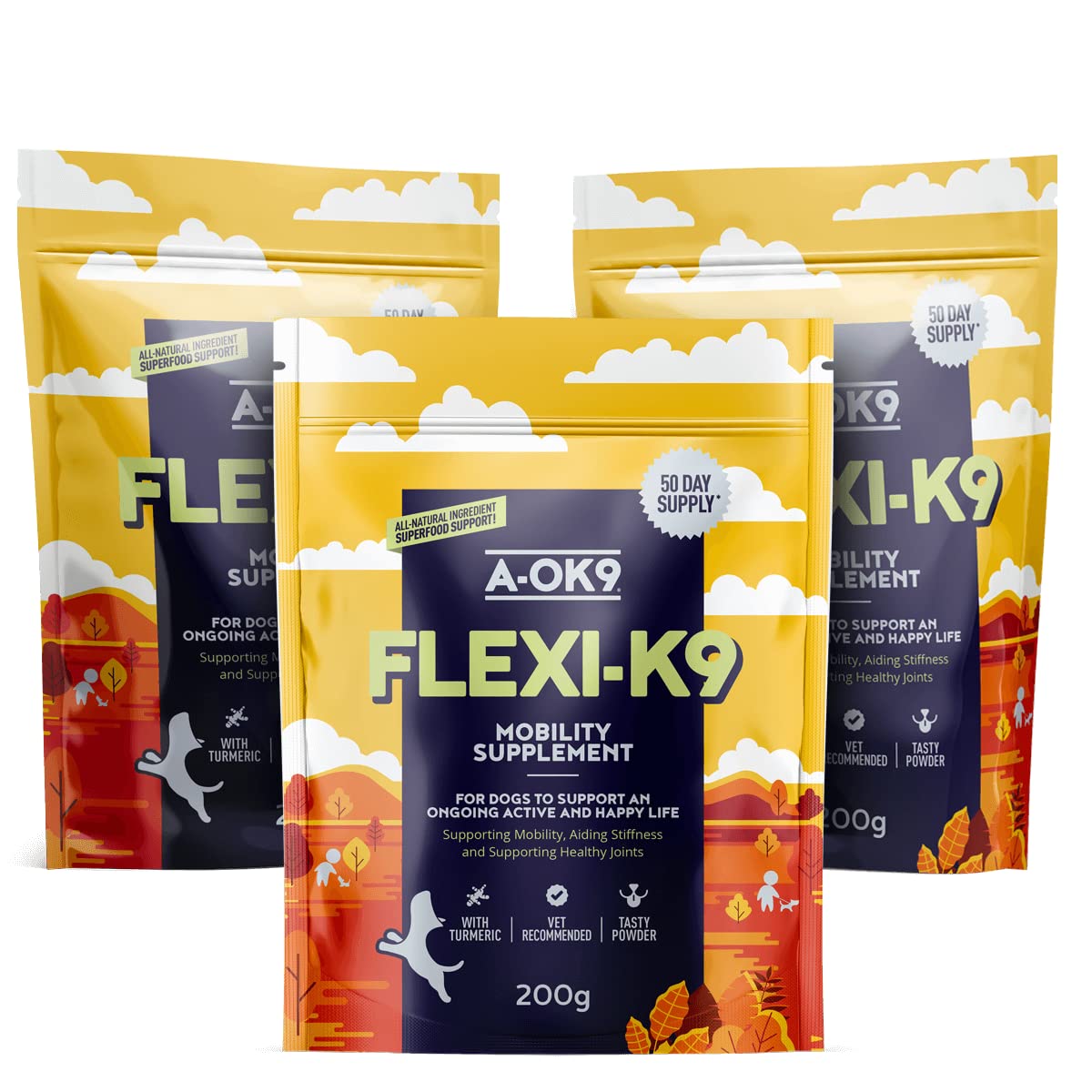 A-OK9 Flexi-K9 | 3x100g Multipack | Hip and Joint Supplement for Dogs | Supports Stiffness & Mobility Care | Natural Ingredients & Superfoods | Mix with Dog Food | All Ages & Breeds | Absolute Dogs