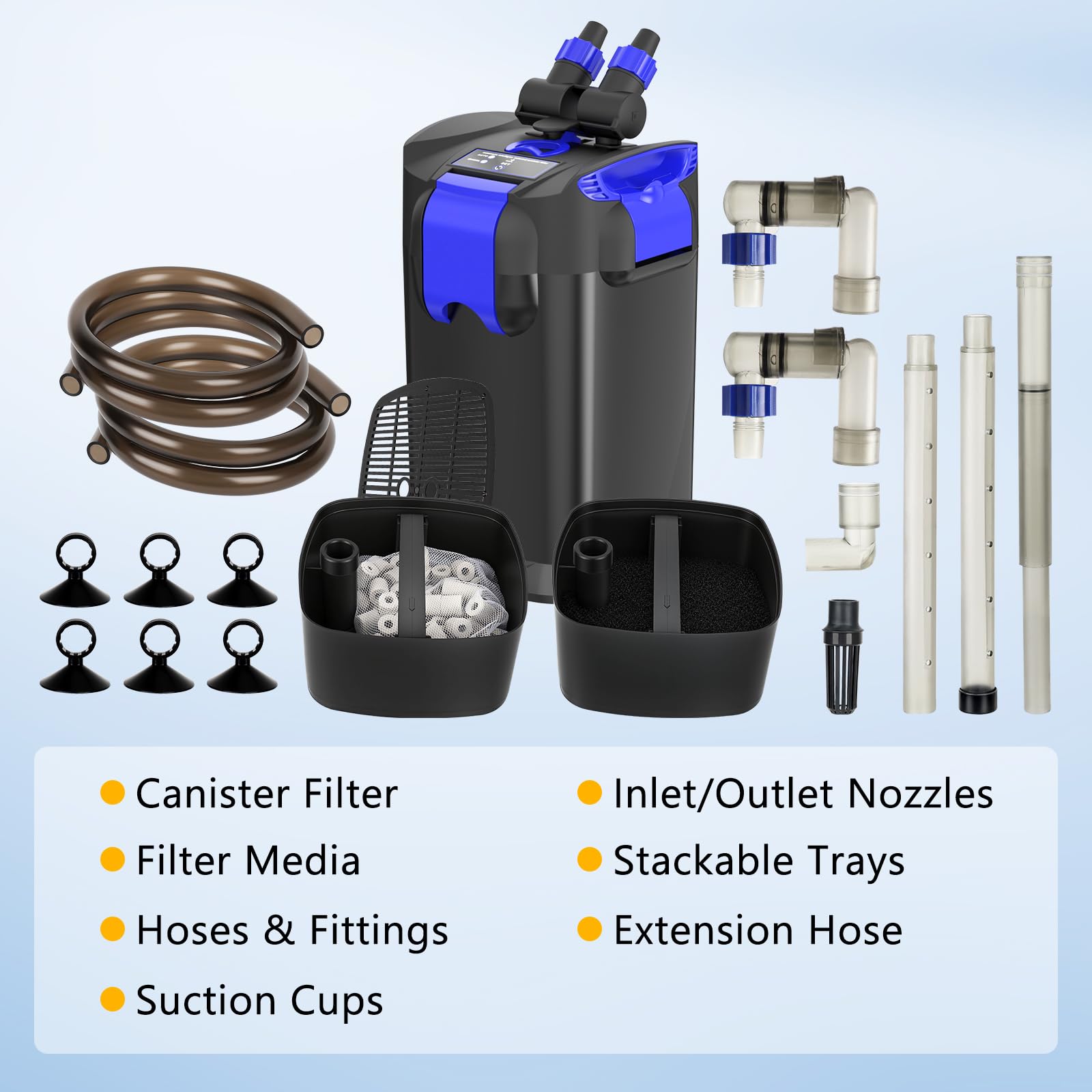 fishkeeper Kanisterfilter, 800 l/h, selbstansaugende externe Aquariumfilter, 2-stufige Filtration und ultra-leiser Kanister, filtert bis zu 25 Liter für Süß- und Salzwassertanks