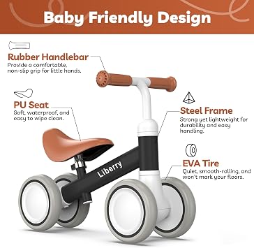 Liberry Baby Balance Bike Ride Toy for 1 2 Years Old Adjustable Seat, Black