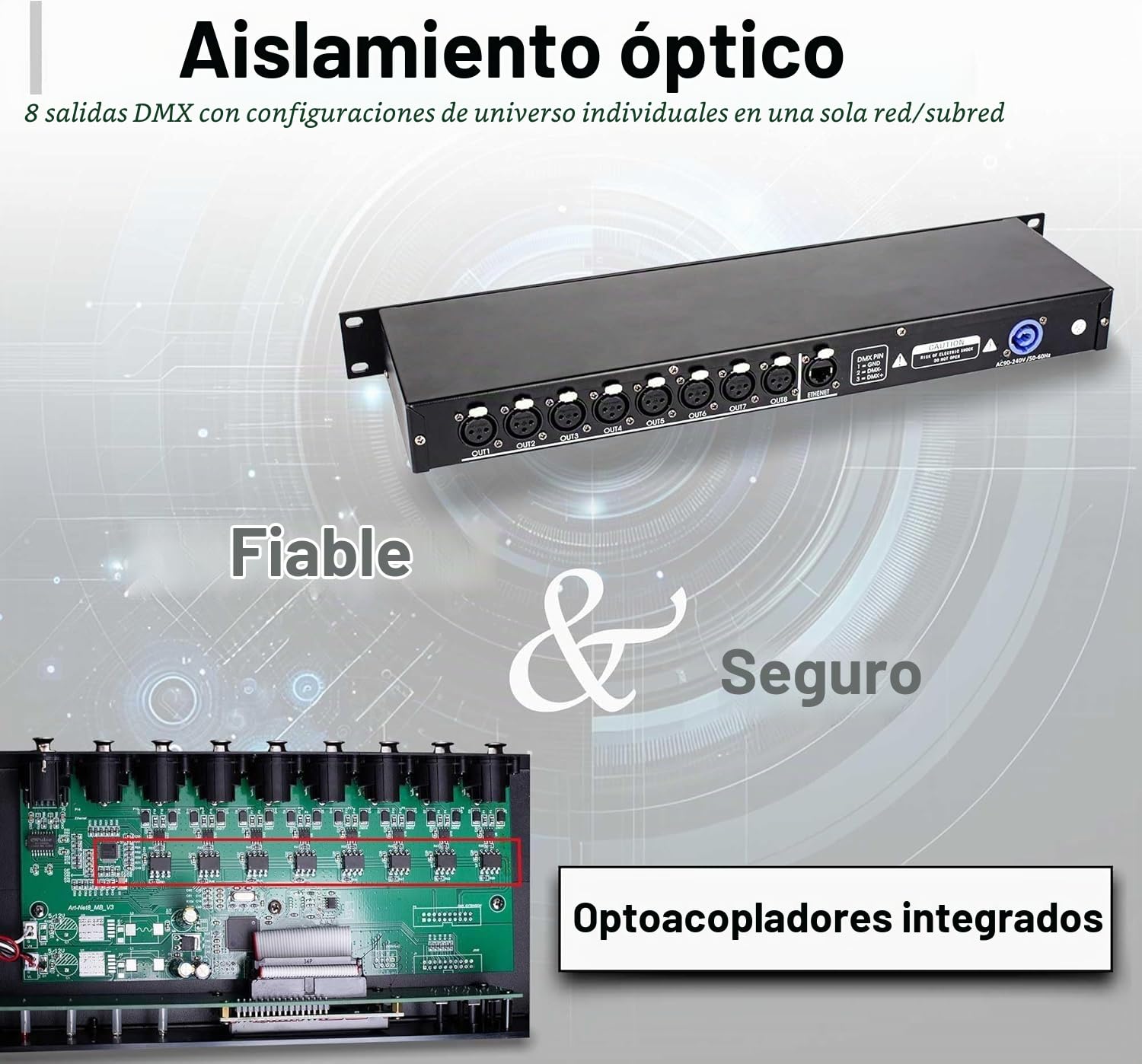 ArtNet - Interfaz DMX, 8 canales, estante de 19 pulgadas, control de red de iluminación de escenario 1U, CR061S