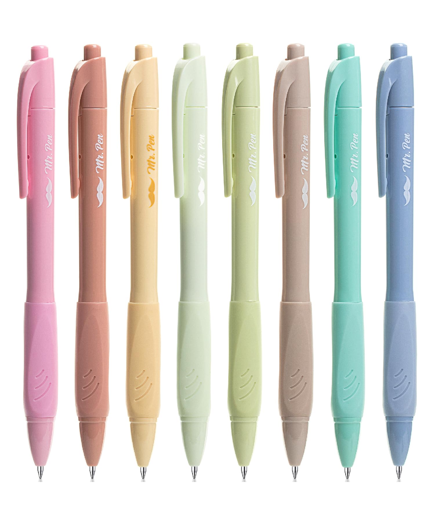 Mr Pen- Retractable Gel Pens 8 Pack Black Ink Soft Grip Soft Pastel Barrel Gel Pens Fine Point