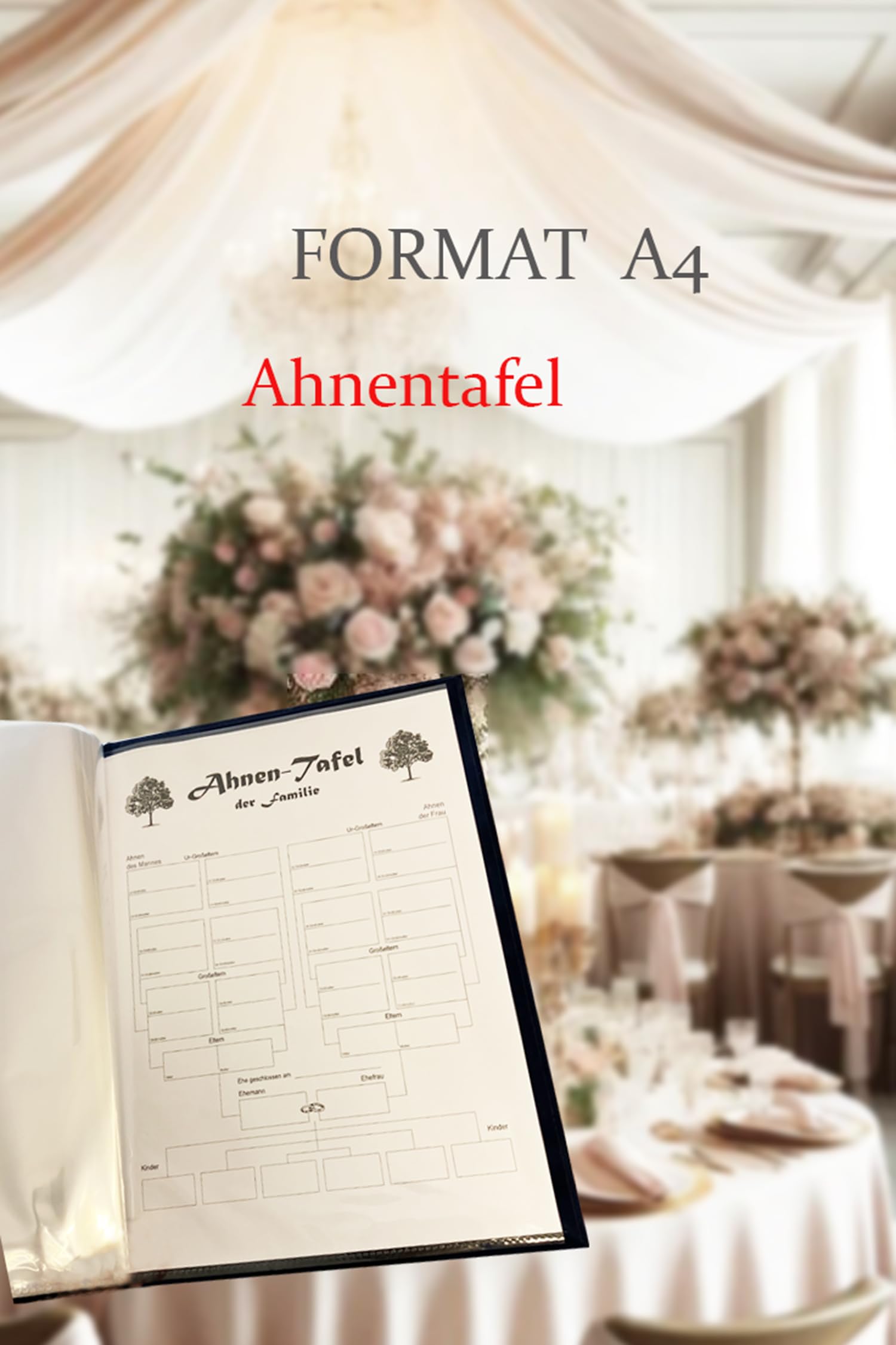 SAMONA Stammbuch der Familie A4 Hochzeit – Familienstammbuch Blau Velours mit Goldener Baumprägung & Ahnenbaum – Handgefertigtes Stammbuch mit Buchschrauben für Urkunden, Dokumente