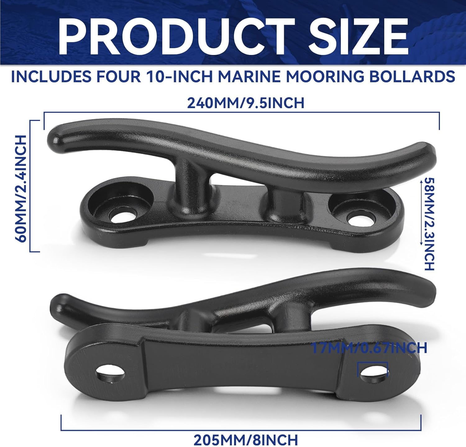 Jenaai Dock Cleats Aluminum S Boat Dock Cleats with Recessed Mounting Holes for Rope, Marine, Decks, Kayak