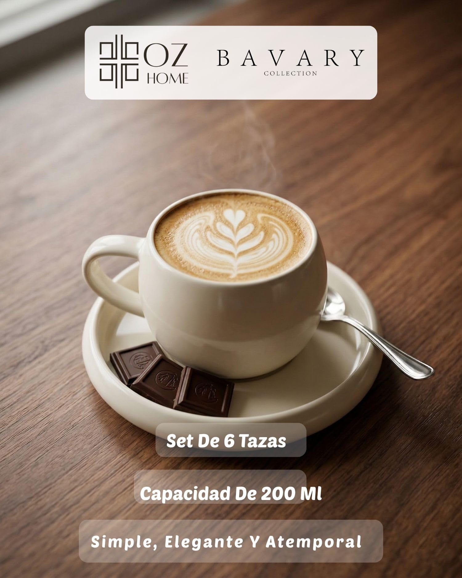 BAVARY Chubby Tazas de Café y Té con Plato – Juego 12 Piezas para 6 Personas – 200 ml Porcelana Blanca – Diseño Redondo – Cappuccino, Café, Té e Infusiones – Aptas Lavavajillas y Microondas