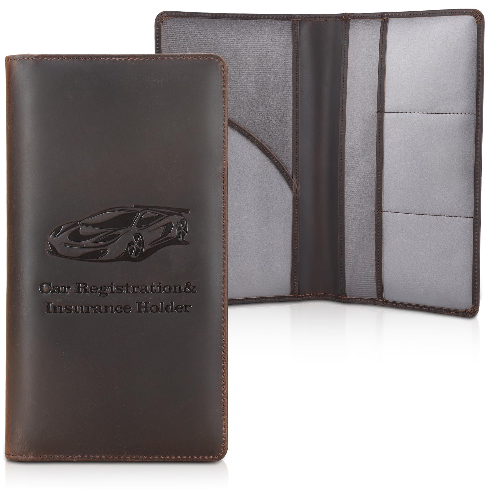 Polare Vintage Full Grain Leather Car Registration and Insurance Card Holder, Vehicle Glove Box Organizer Car Essentials RFID Wallet Case for Driver