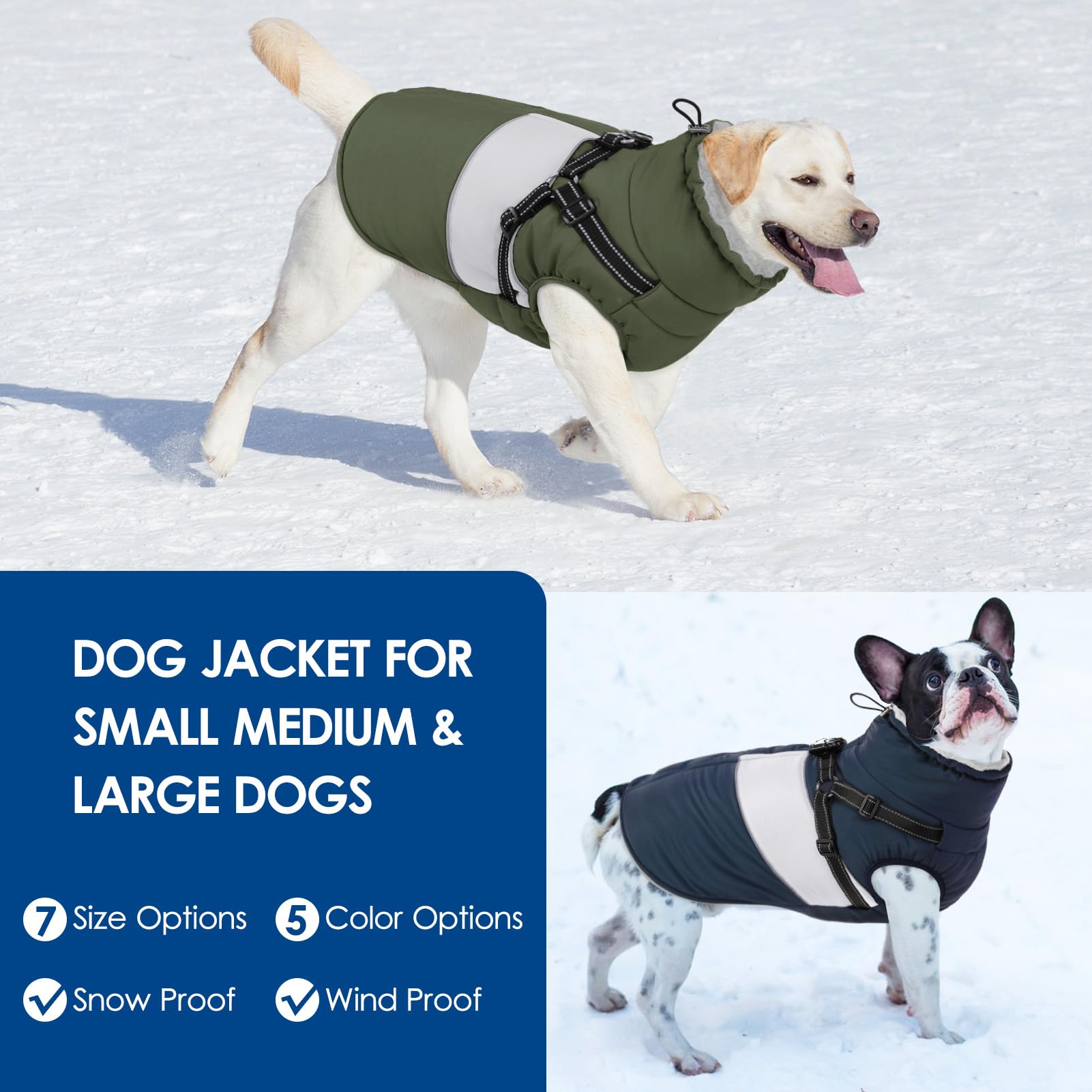 KOESON - Giacca invernale per cani, antivento con imbracatura integrata per cani extra grandi, giacca da neve impermeabile riflettente per animali domestici con caldo pile per pastore