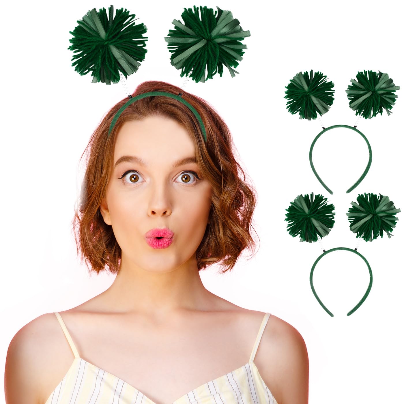 HODRME 2 Pieces Pom Pom Head Bopper-Yarn Spings Pom Headwear Party Headband for Adults and Kids