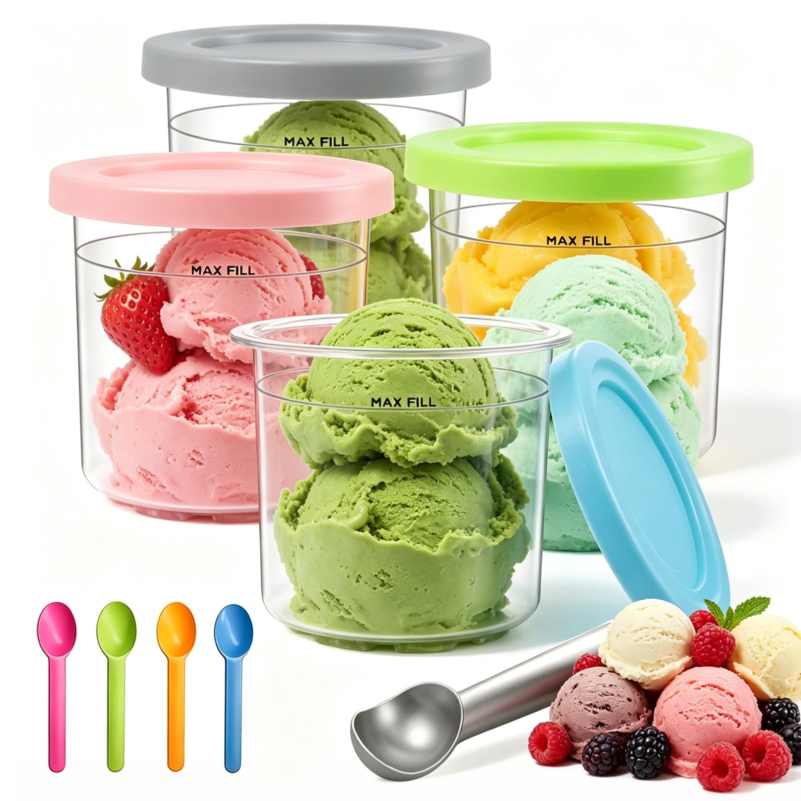 4 Pack Ninja Creami Tubs Compatible with NC300 UK, NC299AMZ, NC301 Series