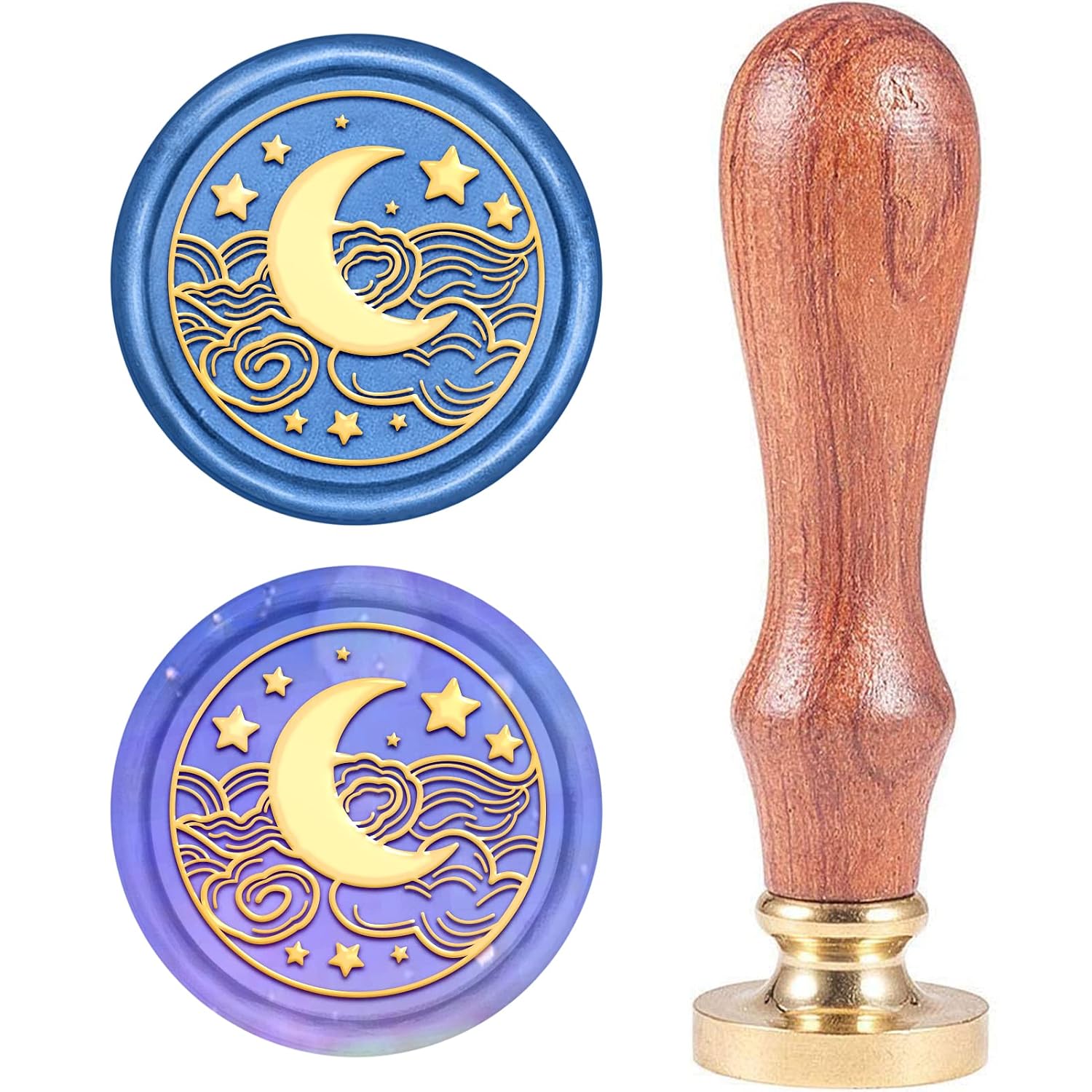 CRASPIRE Wax Seal Stamp Moon Retro Sealing Wax Stamp with Removable 25mm Brass Head and Wooden Handle for Wedding Invitation Envelope Card Package Decoration