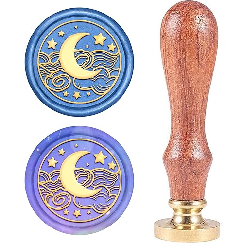 CRASPIRE Wax Seal Stamp Moon Retro Sealing Wax Stamp with Removable 25mm Brass Head and Wooden Handle for Wedding Invitation Envelope Card Package Decoration - Moon