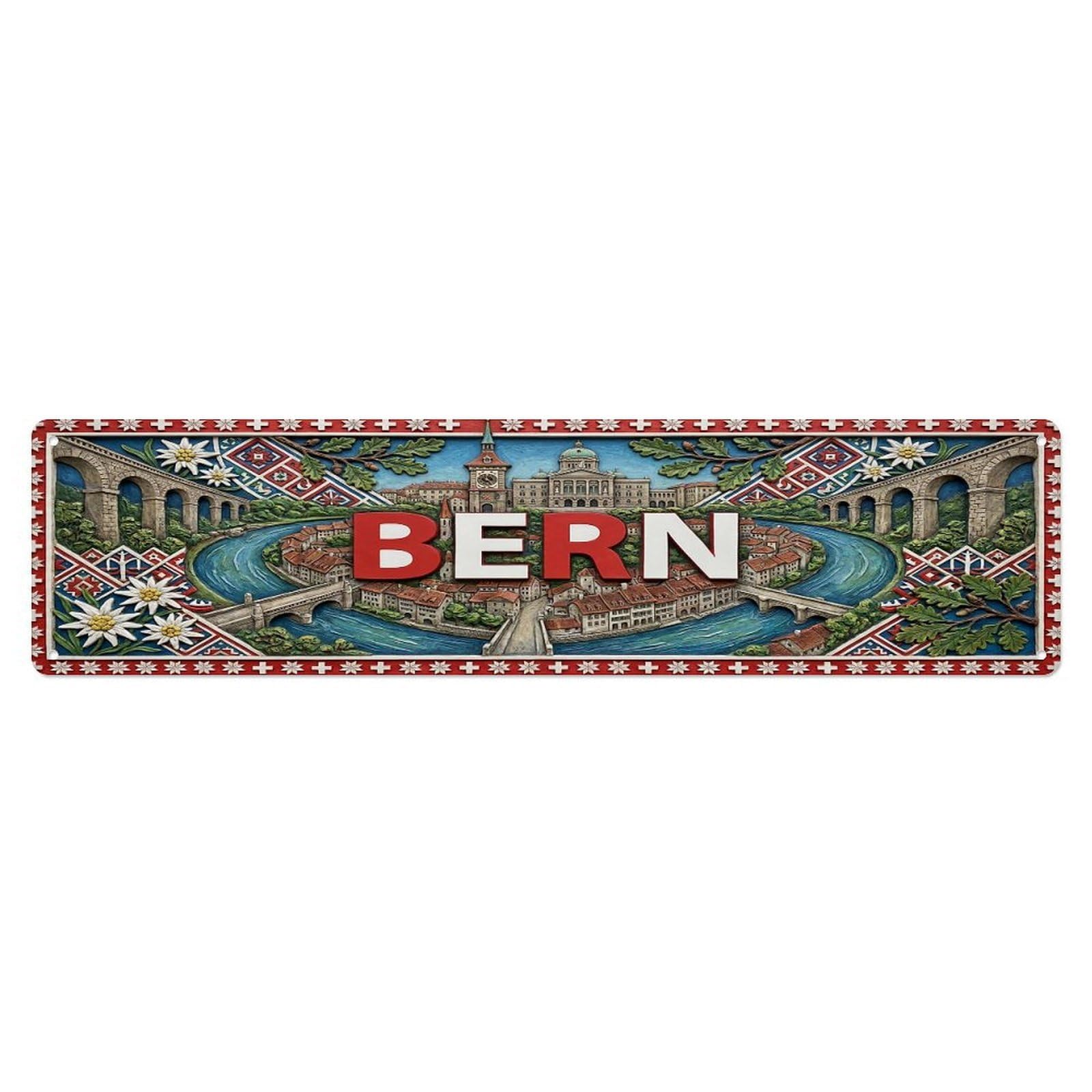 Gead 4X16inch Style Vintage Bern Switzerland Flag Pattern Metal Tin Sign