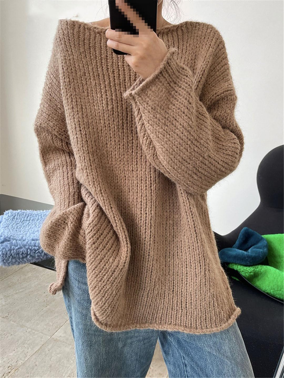 Jersey De Manga Larga con Cuello Redondo para Mujer