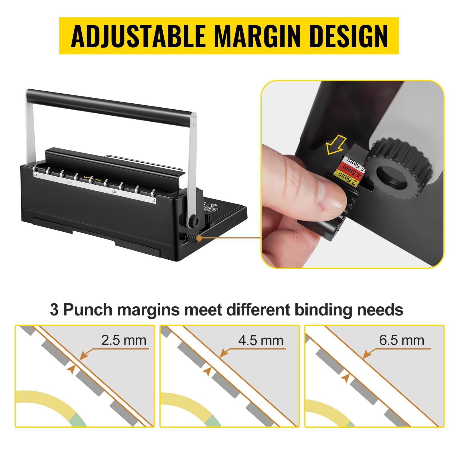 KEhtu Machine À Relier Les Bobines, Perforatrice De Papier en Spirale A4 À 34 Trous, Marges De 2,5 Mm, 4,5 Mm Et 6,5 Mm Réglables, Capacité De Reliure : 120 Feuilles