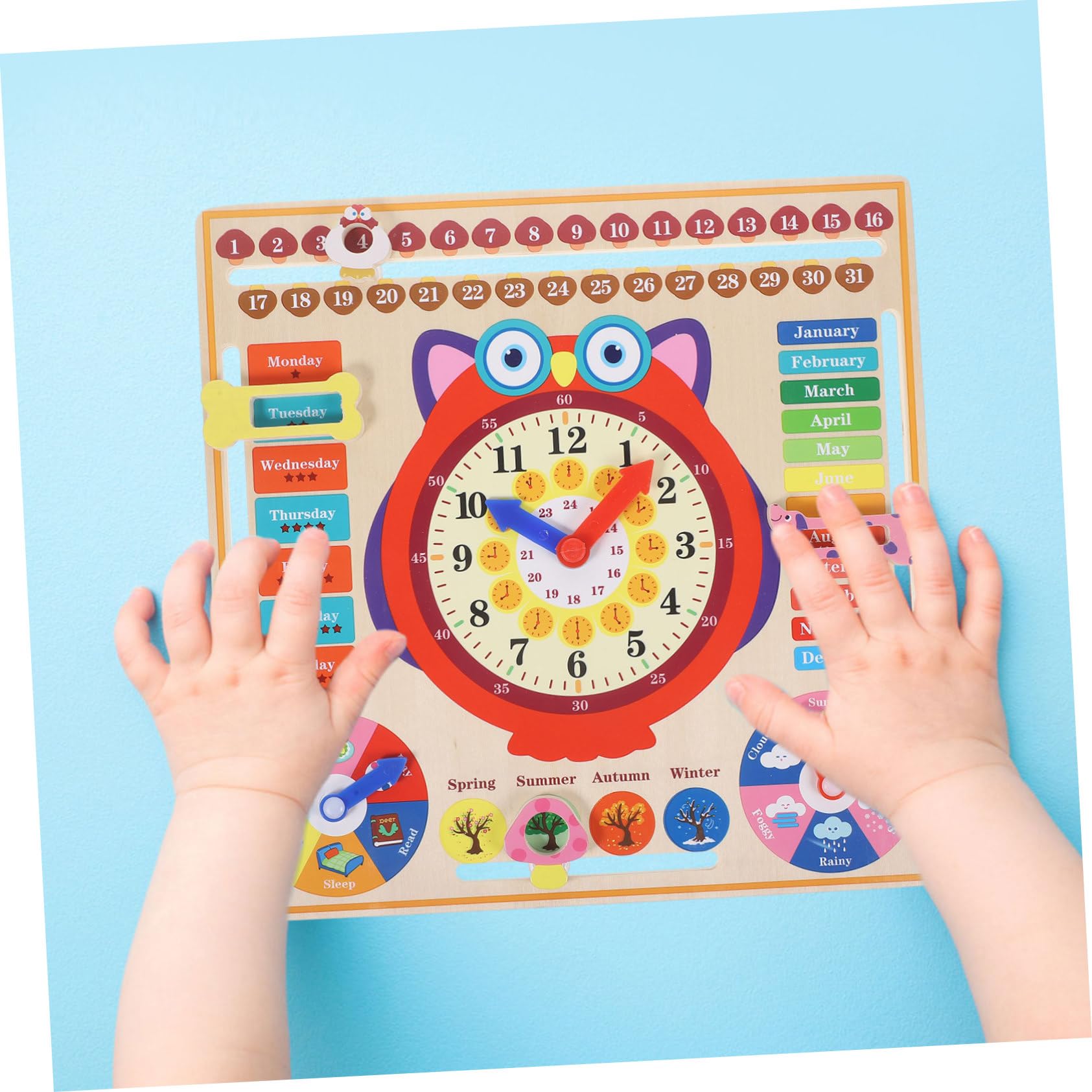 Reloj Educativo de Madera para Juguete Multifunción de Aprendizaje Estaciones Tablero de Reconocimiento de Colores y Números para Desarrollo Cognitivo Infantil