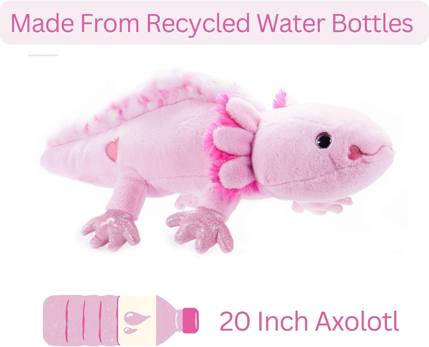 The Petting Zoo Valentine Axolotl Stuffed Animal Plushie, Gifts for Kids, Pink Salamander Plush Toy, 20 inches