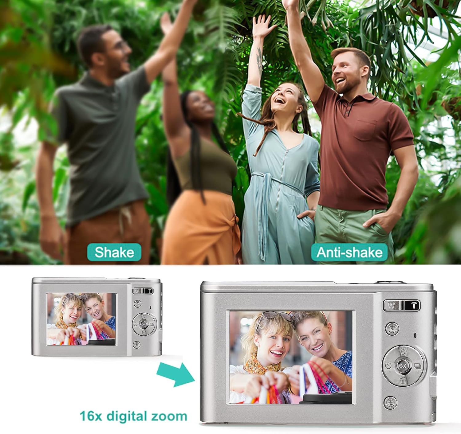 andoer portable digital camera 48mp 1080p 2 4 inch ips screen 16x zoom auto focus self timer 128gb extended memory face detection anti shaking with 2p