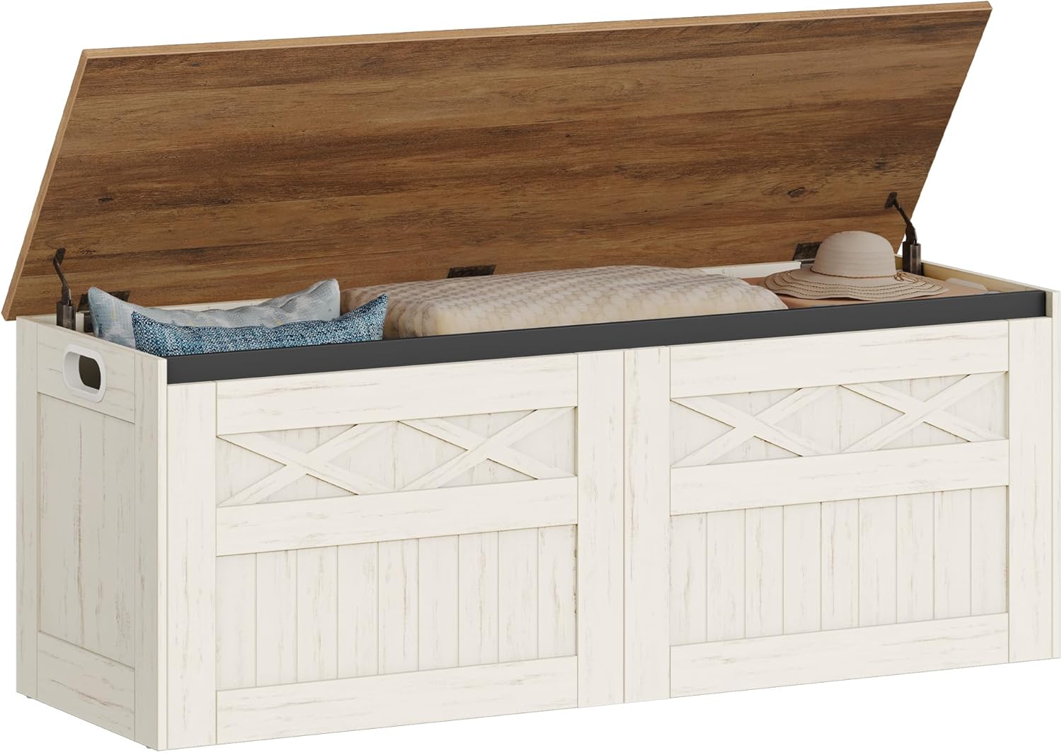 Hzuaneri 47.2" Farmhouse Storage Bench Chest, Lift-Top Ottoman with Hinges, Antique White Wooden Box for Bedroom Entryway, 330lb Capacity SB51214X