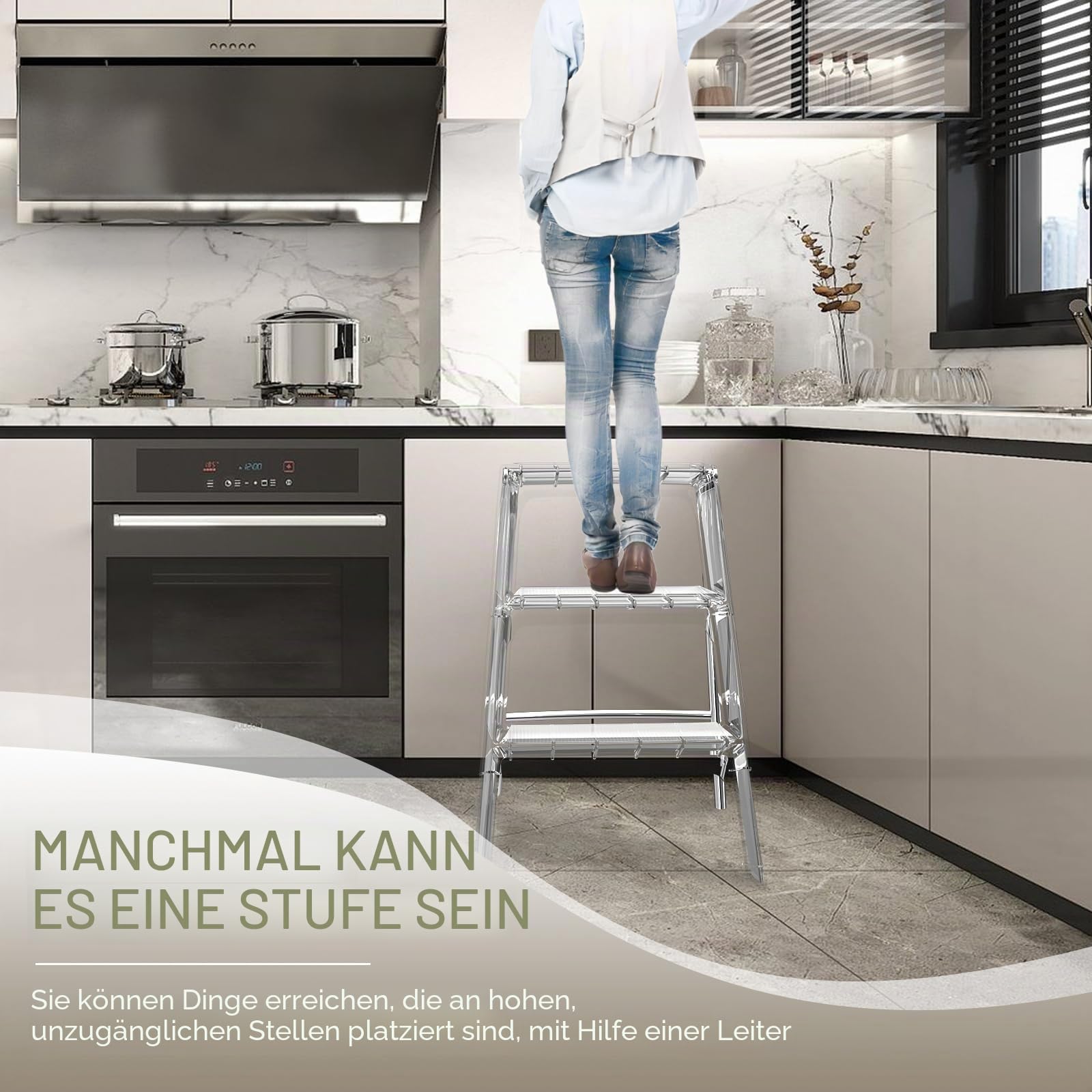 Faltbare Trittleiter 3 Stufen aus Acryl, Klappbarer Transparent Leiter klappbar, Zierpflanzen Tritthocker für Küche, Garage Büro | Fußhocker mit rutschfesten Stufen, modernes dekoratives Präsentationsregal, Pflanzenständer, Foto-Requisiten