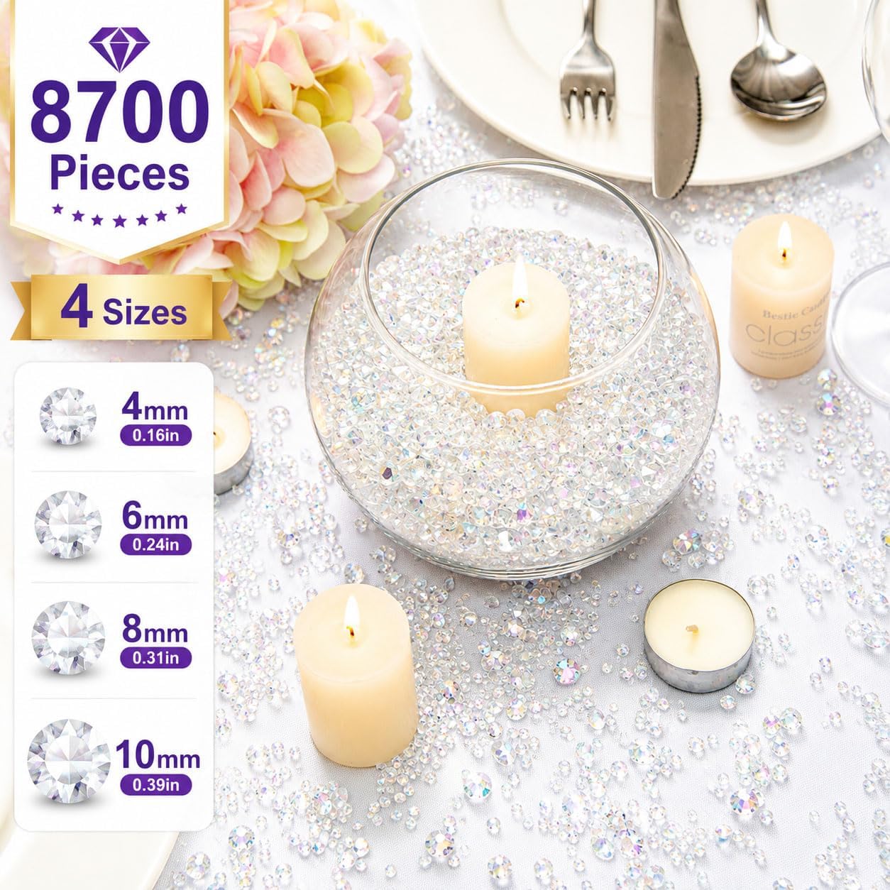 8700 PCS Iridescent Diamond Table Confetti,Vase Fillers | Vase Fillers for Centerpieces, Acrylic Fake Gems, Wedding Decorations for Tables, Bridal Shower & Party Decor