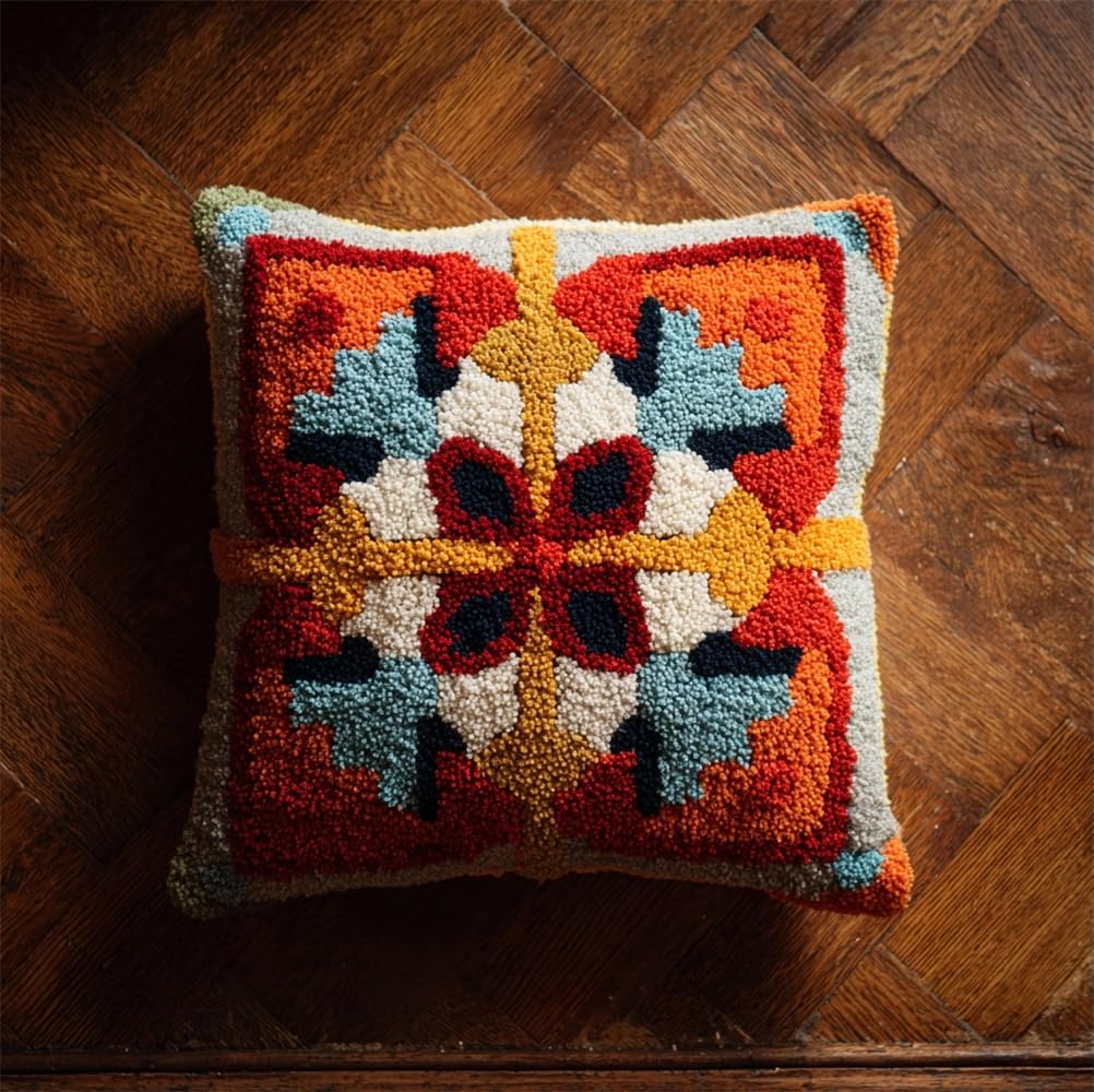 kitphoenix DIY Latch Hook Kits,Classic Pattern 17X17Inch Needlepoint Pillow Kit, Half Cross Stitch Kit, Embroidery Kit, Latch Hook Cushion Cover Hobby & Crafts