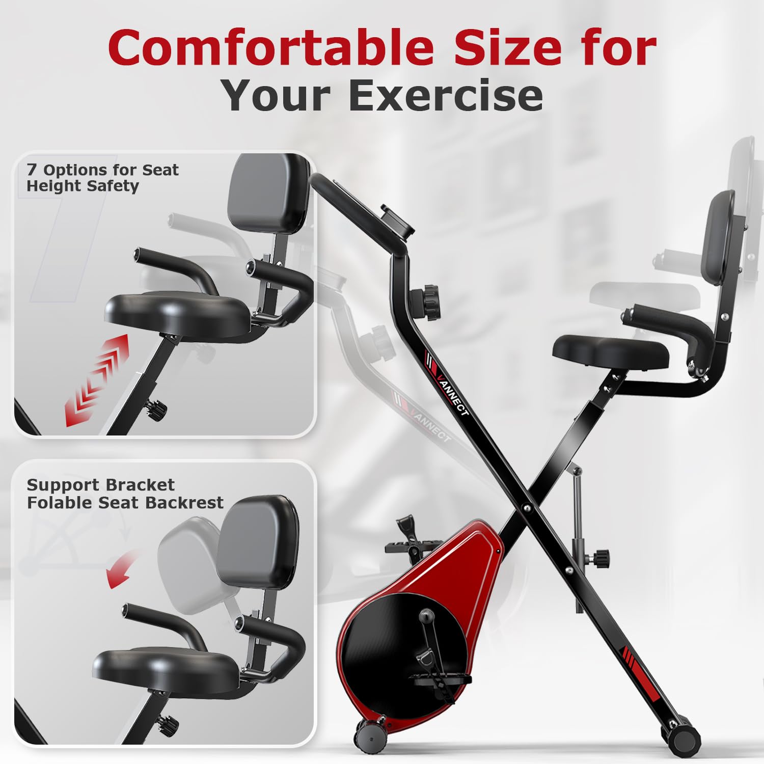 VANNECT Cyclette Pieghevole 3 in 1, Cyclette da Casa con 16 Livelli di Resistenza, Monitor LCD con Misuratore Frequenza Cardiaca, Ergometro Pieghevole con Sedile di Comfort per Casa e Ufficio 150KG