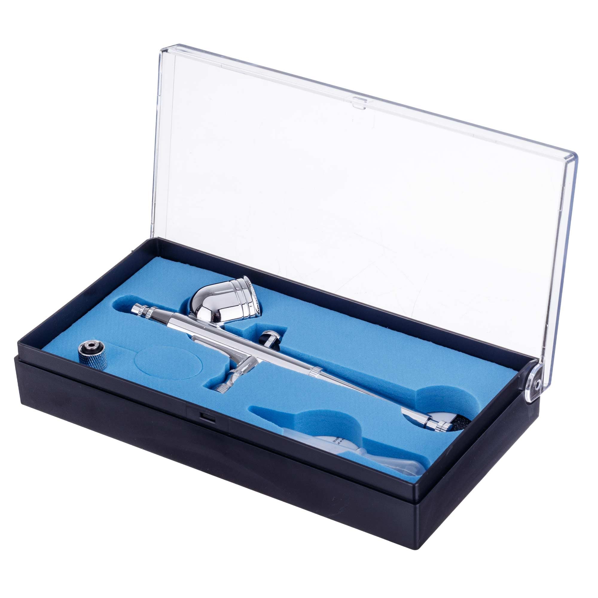 TC TECHNIC - Airbrush Set - mit Mini Kompressor - zum Modellmalen, Bodypainting, Keramik & Glasbemalung, Ölfreie mit 0,3mm Düse und Double Action Funktion, 1,8m Schlauch, Netzteil, Druckregulierung