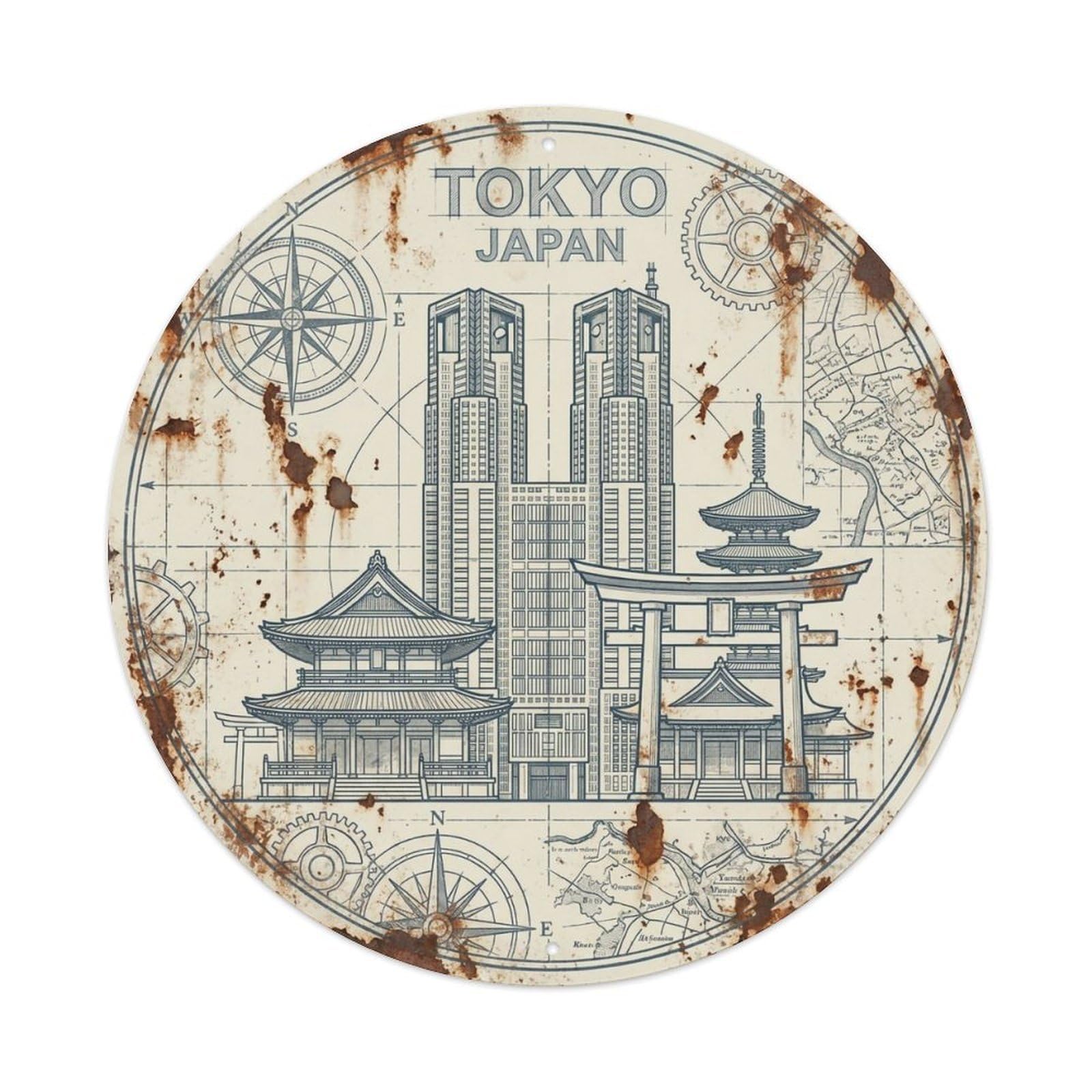 Vintage Travel Tokyo Japan Civilization Vintage Metal Tin Sign Plaque Wall Decor for Cafe, Club Bar, Office, Garden Metal Poster 8x8Inch