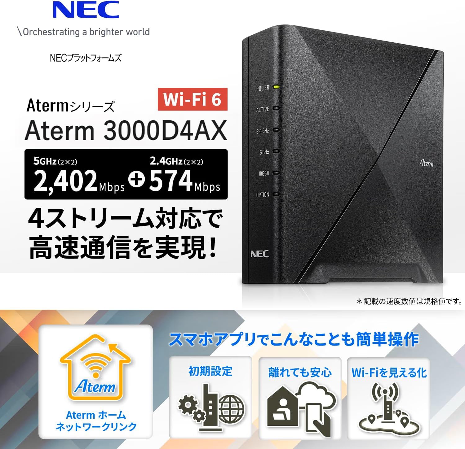 Amazon.co.jp: NEC Aterm 無線LAN Wi-Fi 6 ルーター 11ax PA-3000D4AX