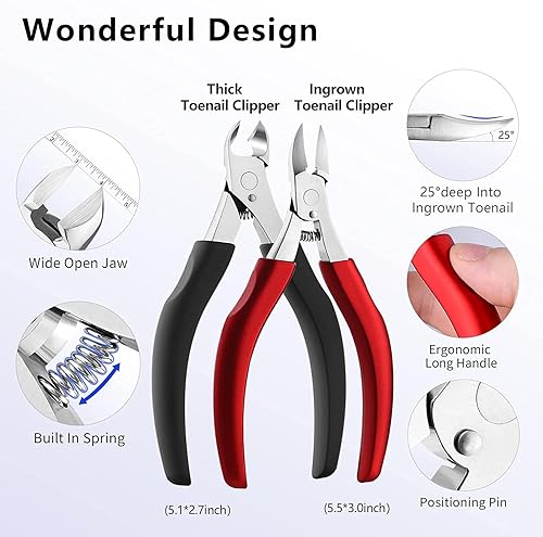 Miniatura 2 de Juego de cortaúñas para dedos de los pies, cortaúñas con juego de herramientas para uñas gruesas, paquete de 11 unidades para personas mayores,