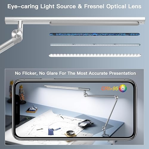 Miniatura 3 de VERSKI Lámpara de escritorio LED, luz de escritorio para oficina en casa, fuente de luz dual de 18 W, lente óptica que cuida los ojos, lámpara de