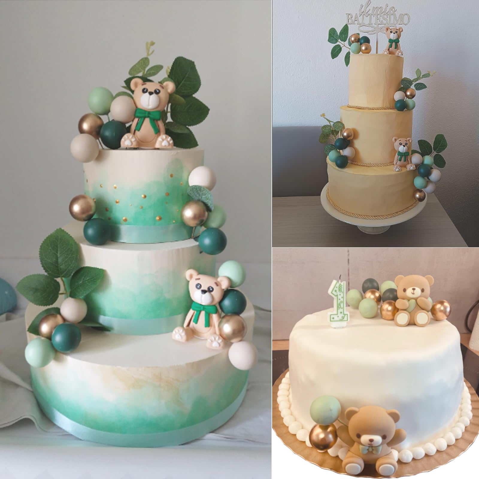 64 Tortendeko Kugeln Grün Gold Weiß - 4 Größen Für Hochzeit & Party