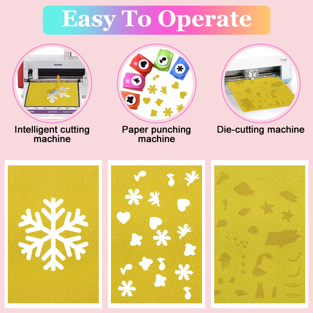 Zestaw 25 arkuszy papieru brokatowego w formacie A4, kolorowe arkusze A4, złoto, 250 g/m², blok kolorowego papieru do scrapbookingu, albumów fotograficznych, świątecznych dekoracji i projektów