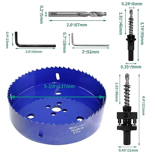 Vista 207 de Luomorgo - Sierra perforadora de 4 pulgadas/100 mm, acero de alta velocidad, profundidad de corte 1 1/4 pulgadas, adaptador de broca hexagonal