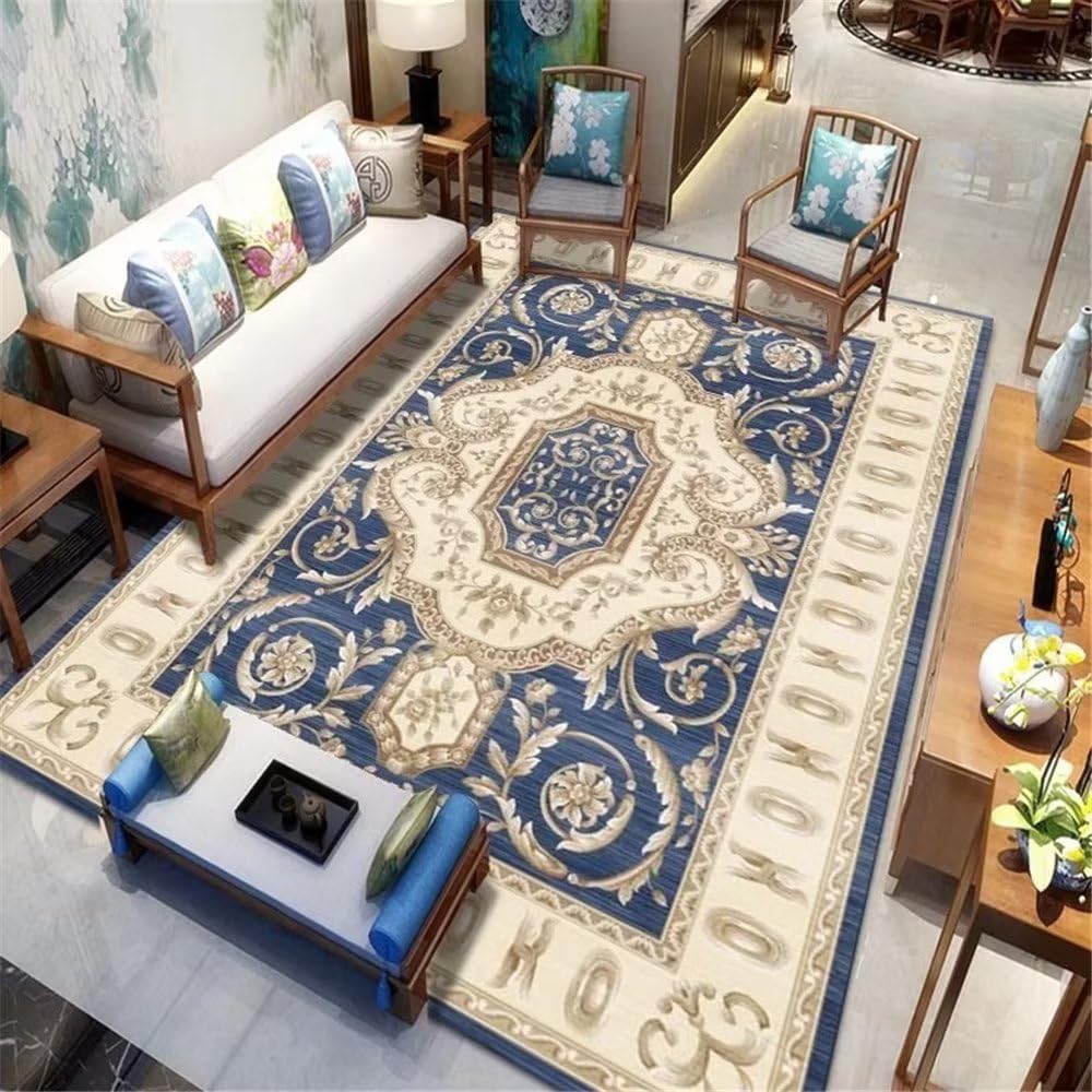 Tapis de salon bleu floral pour une chambre à coucher apaisante et saine