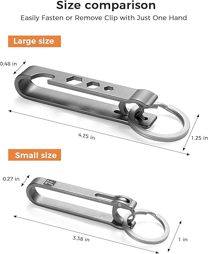 Miniatura 3 de FEGVE Clip de cinturón de titanio, mosquetón con llavero para pantalones y monedero