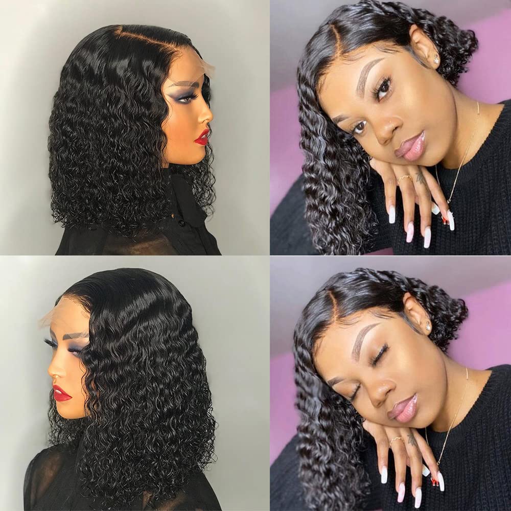 Dorosy Hair Lace Front Wig Human Hair Wigs with Baby Hair Curly Wigs for Black Women Wet Wavy Pre Plucked Natural Hairline(10 inch)