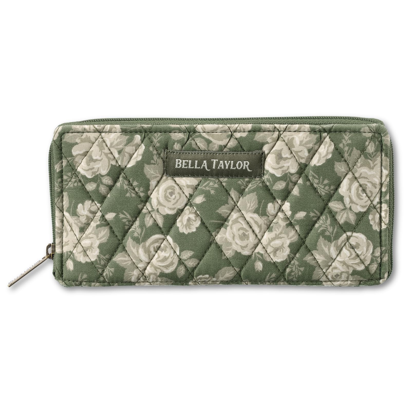 Bella Taylor Slim Card Wallet for Women | Quilted Cotton Fabric Zip Around Credit Card Wallet with RFID Protection | Heirloom Rose