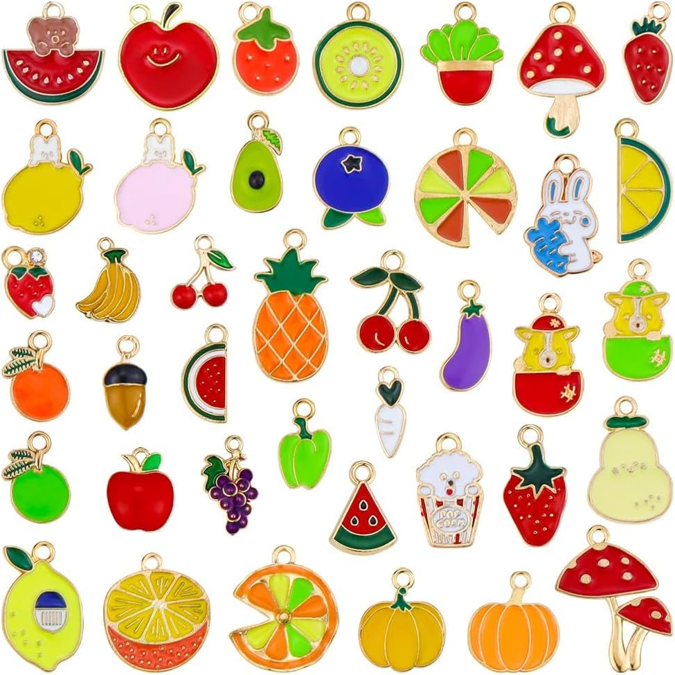 JIALEEY 40PCS Fruits Charm Mixed Gold Plated Enamel Pendant DIY for Necklace Bracelet Earring Jewelry Making