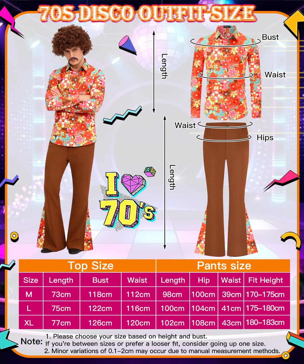 Deguisement Disco Homme, Tenue Annee 70, Vetement Disco homme et Accessoires, Perruques, Costumes Carnaval pour Halloween, Annee 60 70 Party, Anniversaire, Cosplay