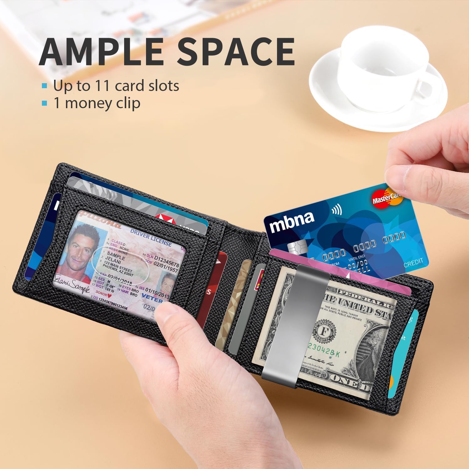 RUNBOX Slim Wallets for Men - Leather Money Clip Mens Wallet - RFID Blocking Front Pocket Bifold Wallet - Thin Credit Card Holder with Gift Box - Image 2