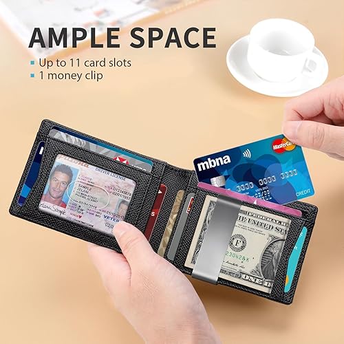 Miniatura 81 de RUNBOX - Carteras delgadas para hombre, cartera de piel con pinza para el dinero, cartera de bolsillo frontal con bloqueo RFID, tarjetero Negro