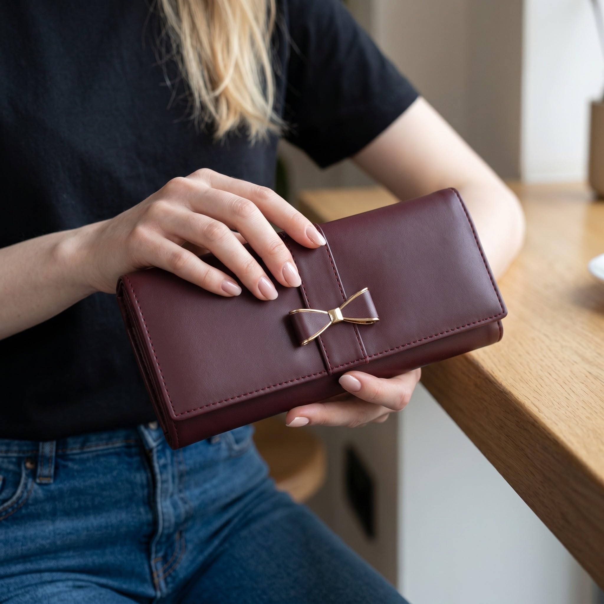 ALSU Women's Maroon Faux Leather Hand Wallet Clutch Trendy | 6 Card Slots | Phone Pocket (shd-004mar)